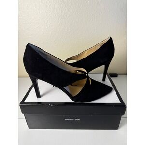 Nine West TO DIE FOR‎ Black Suede Cross Strap Pointed Toe Heels Women 8 Office